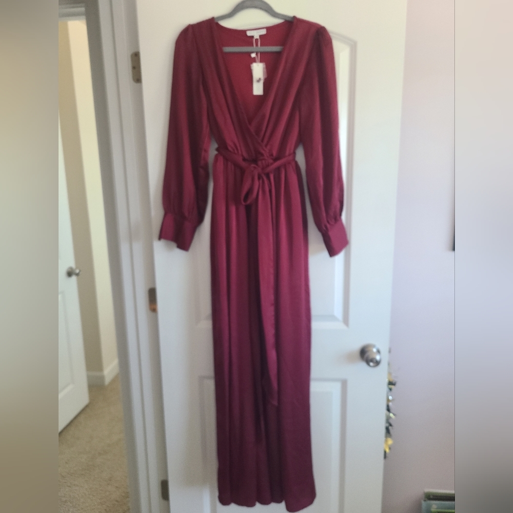 NWT Jenna Merlot Satin Maxi Dress by Baltic Born